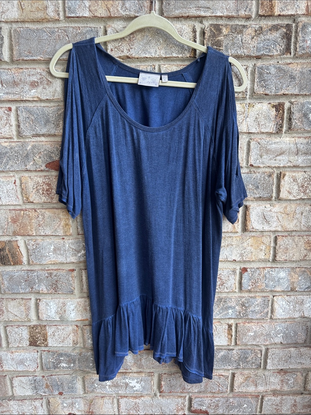 Dantelle Navy Cold-Shoulder Ruffle-Hem Tunic